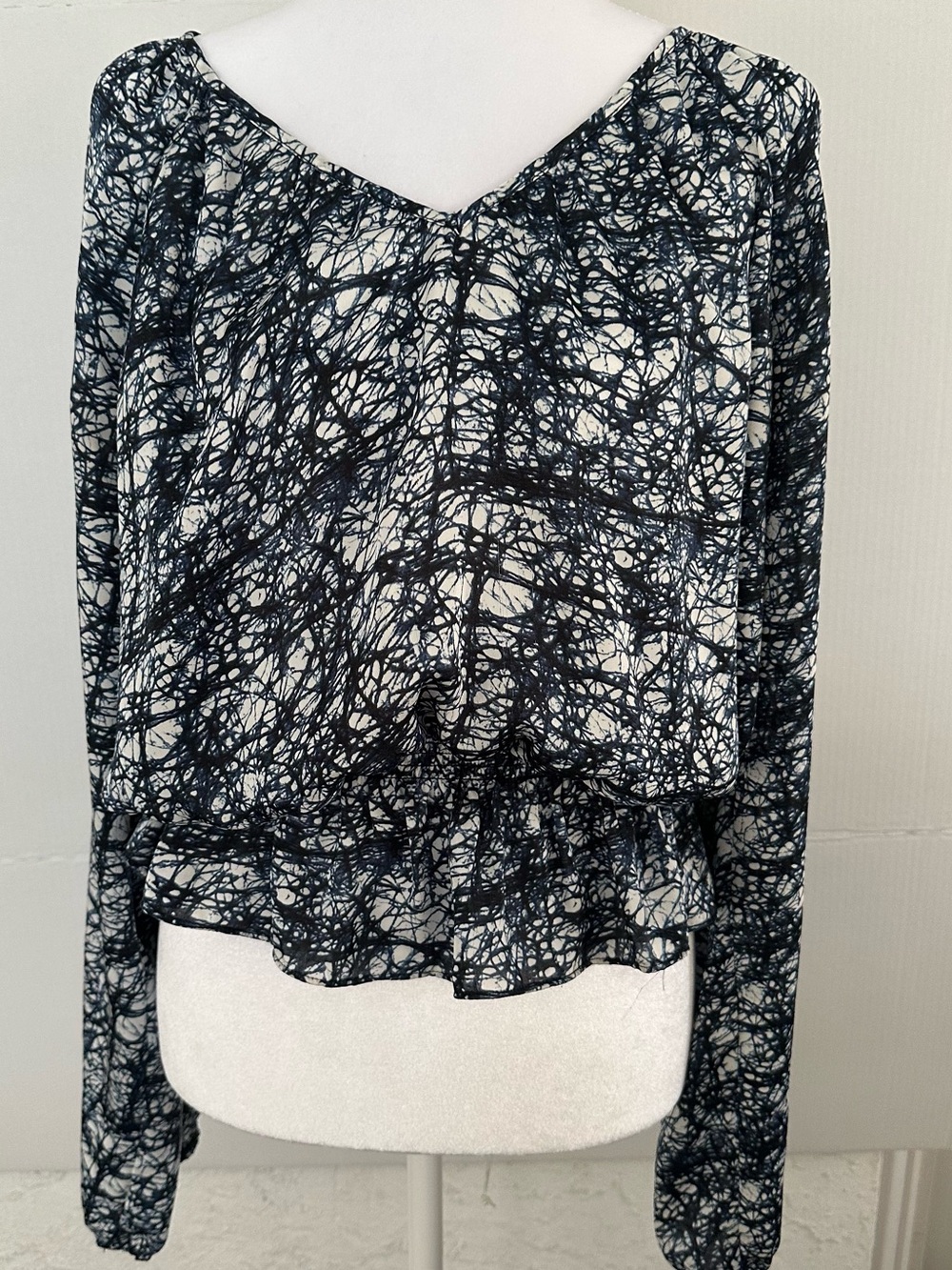 Michael Kors Navy & White Abstract V-Neck Blouse